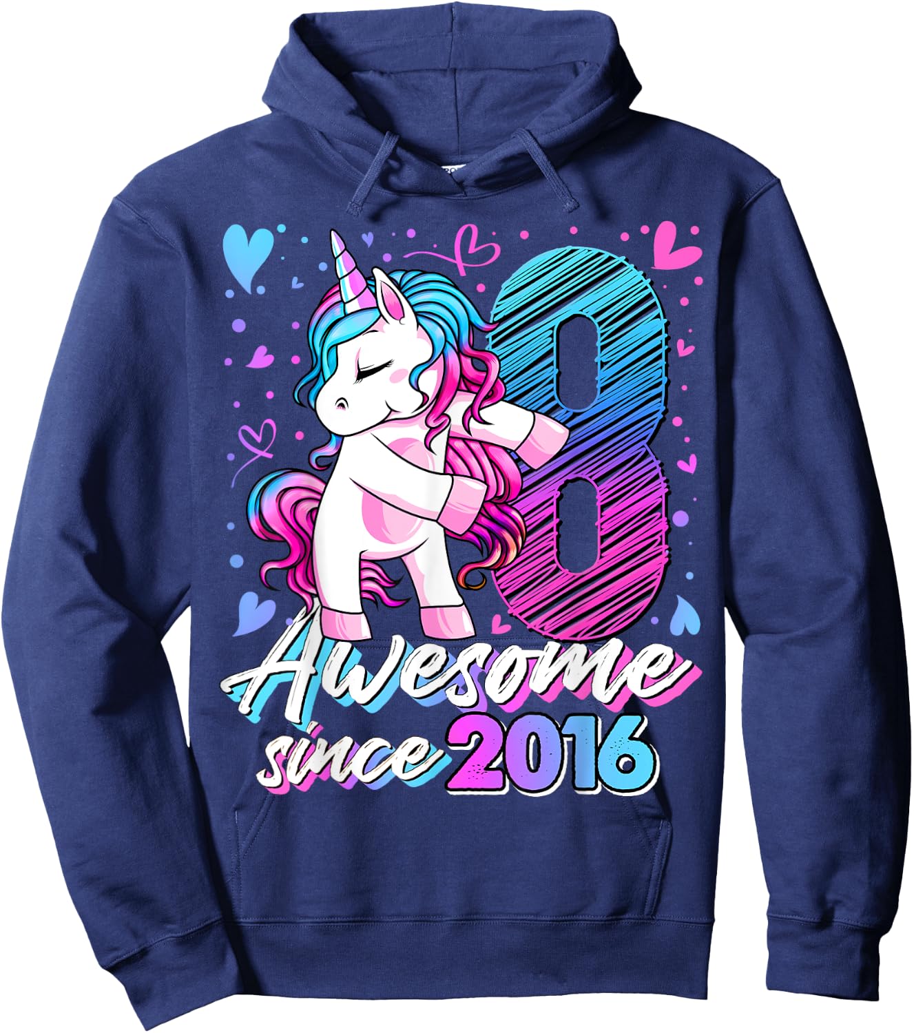 8 Years Old Flossing Unicorn Gifts 8th Birthday Girl Party Hoodie - Hoodie | Navy