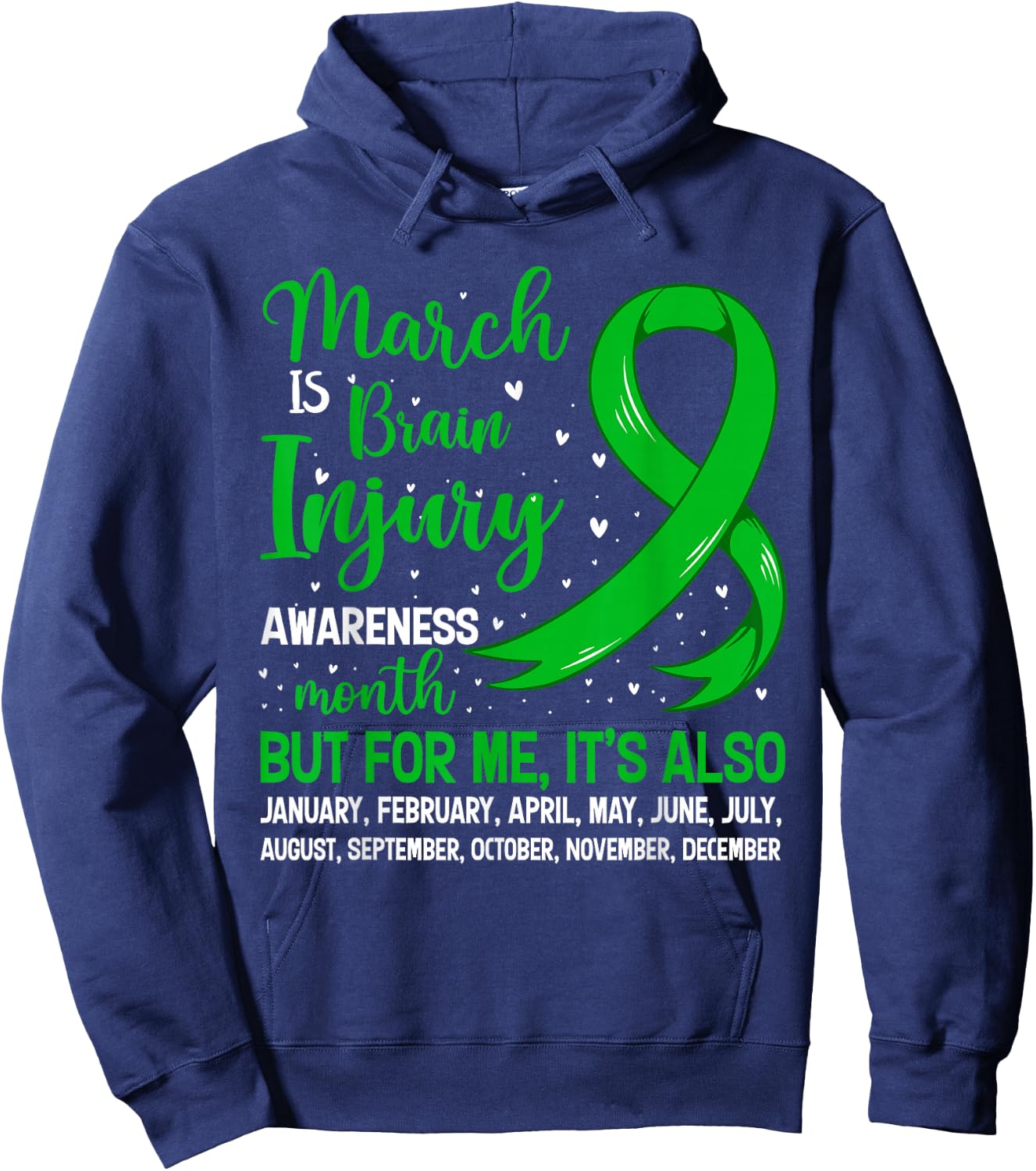 March Is Brain Injury Awareness Month Warrior Support Hoodie - Hoodie | Navy