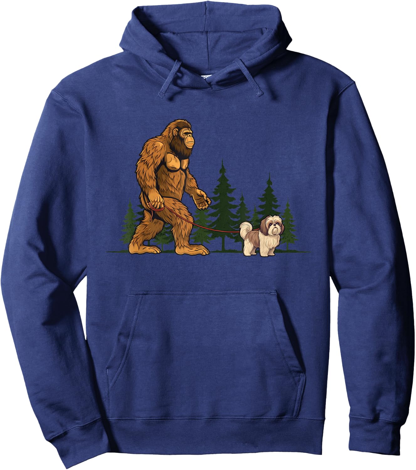 Funny Shih Tzu Bigfoot Dog Walking Mom Dad Kids Hoodie - Hoodie | Navy