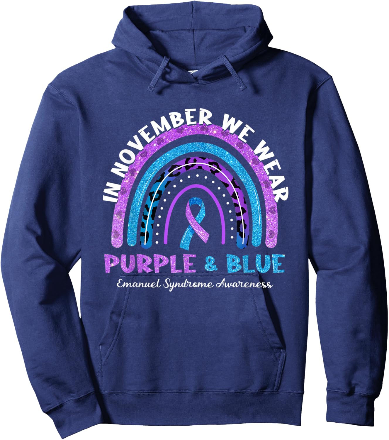 In November We Wear Purple And Blue Rainbow Emanuel Syndrome Hoodie - Hoodie | Navy