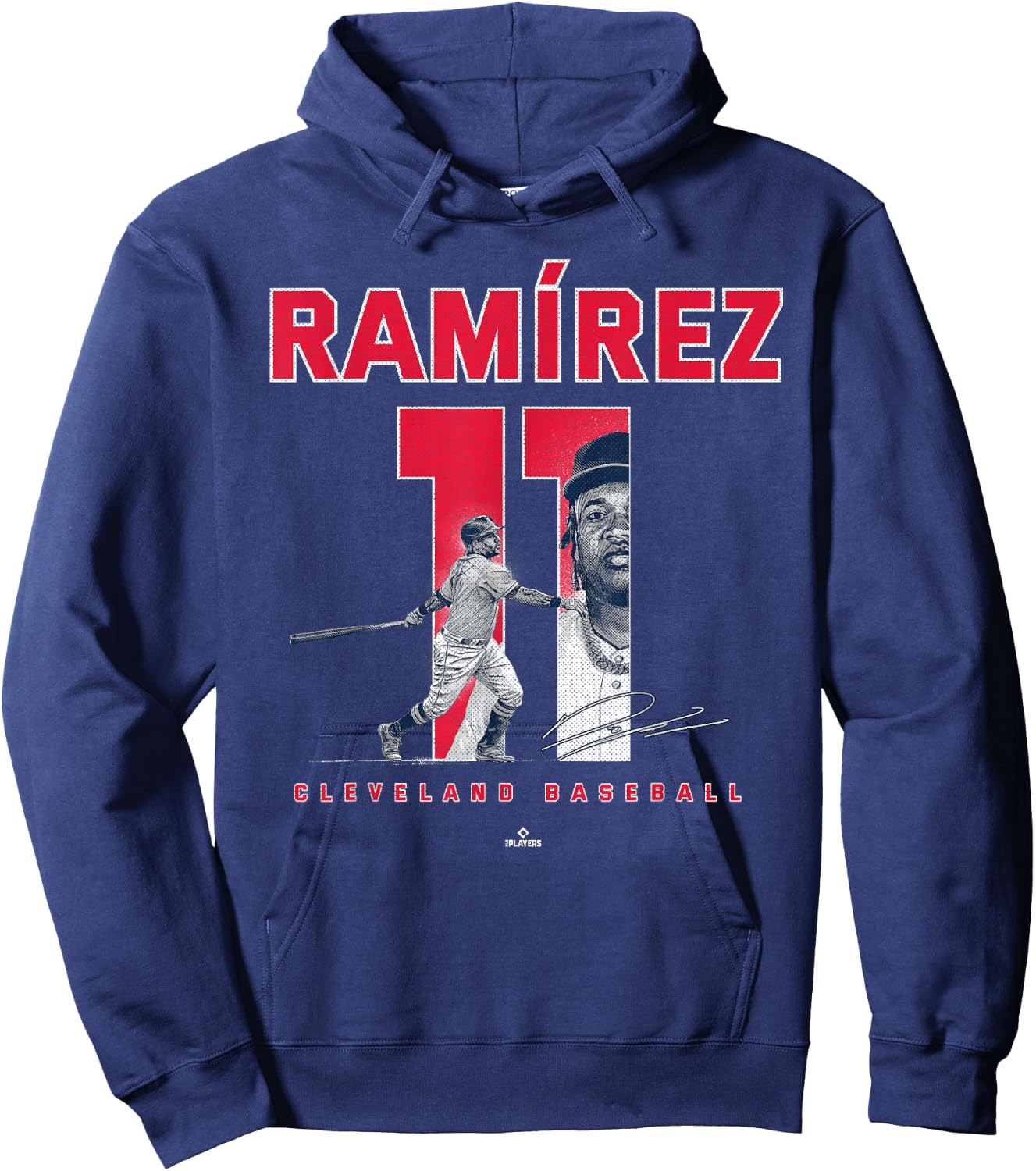 Number and Portrait Jose Ramirez Cleveland MLBPA Hoodie - Hoodie | Navy