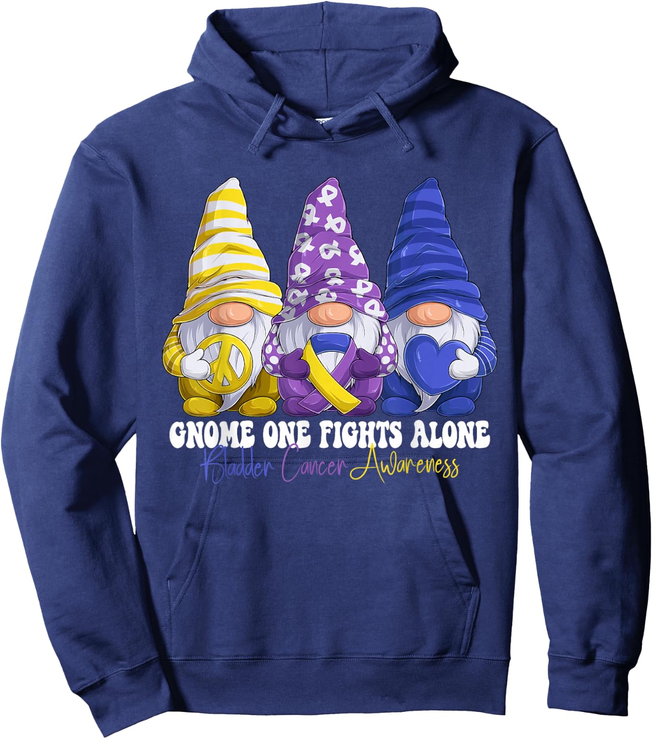 Funny Gnomies Bladder Cancer Awareness Month Purple Ribbon Hoodie - Hoodie | Navy