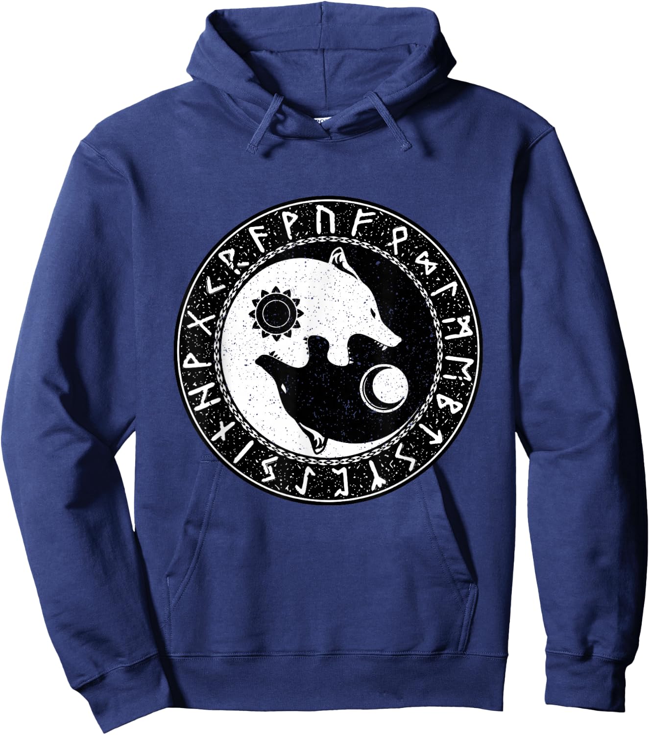 Vintage Norse Mythology Ragnarok Skoll And Hati Viking Wolf Hoodie - Hoodie | Navy