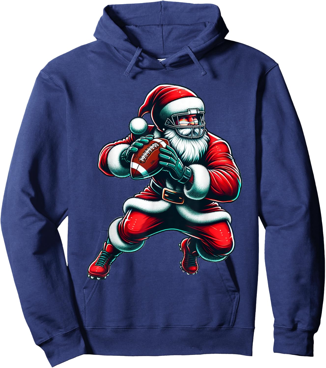 Santa Playing American Football Christmas Women Men Kids Hoodie - Hoodie | Navy