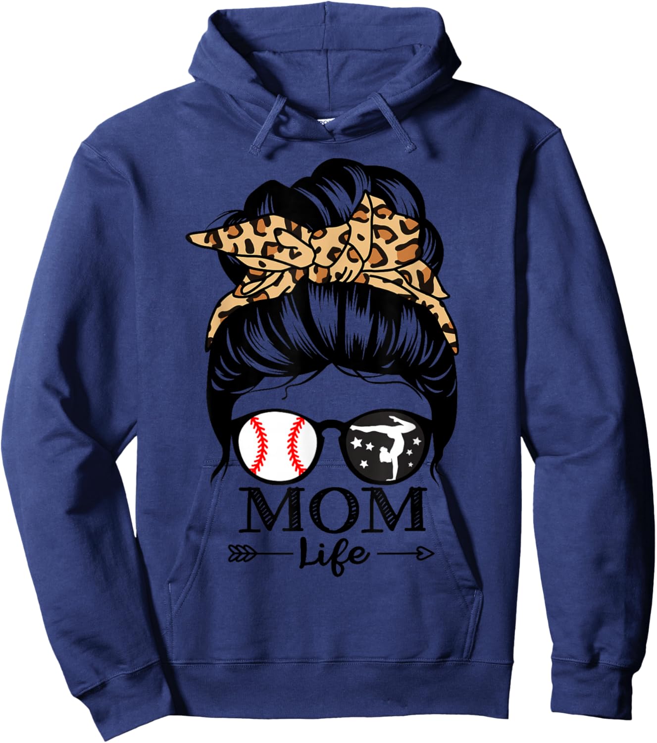 Mom Life Messy Bun Hair Funny Baseball Gymnastics Mom Hoodie - Hoodie | Navy