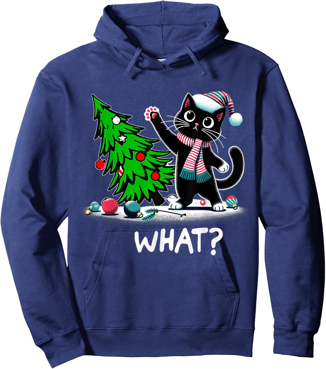 Black Cats Lovers Funny Black Cat Christmas Tree Lights What Men Women Kids Hoodie - Hoodie | Navy
