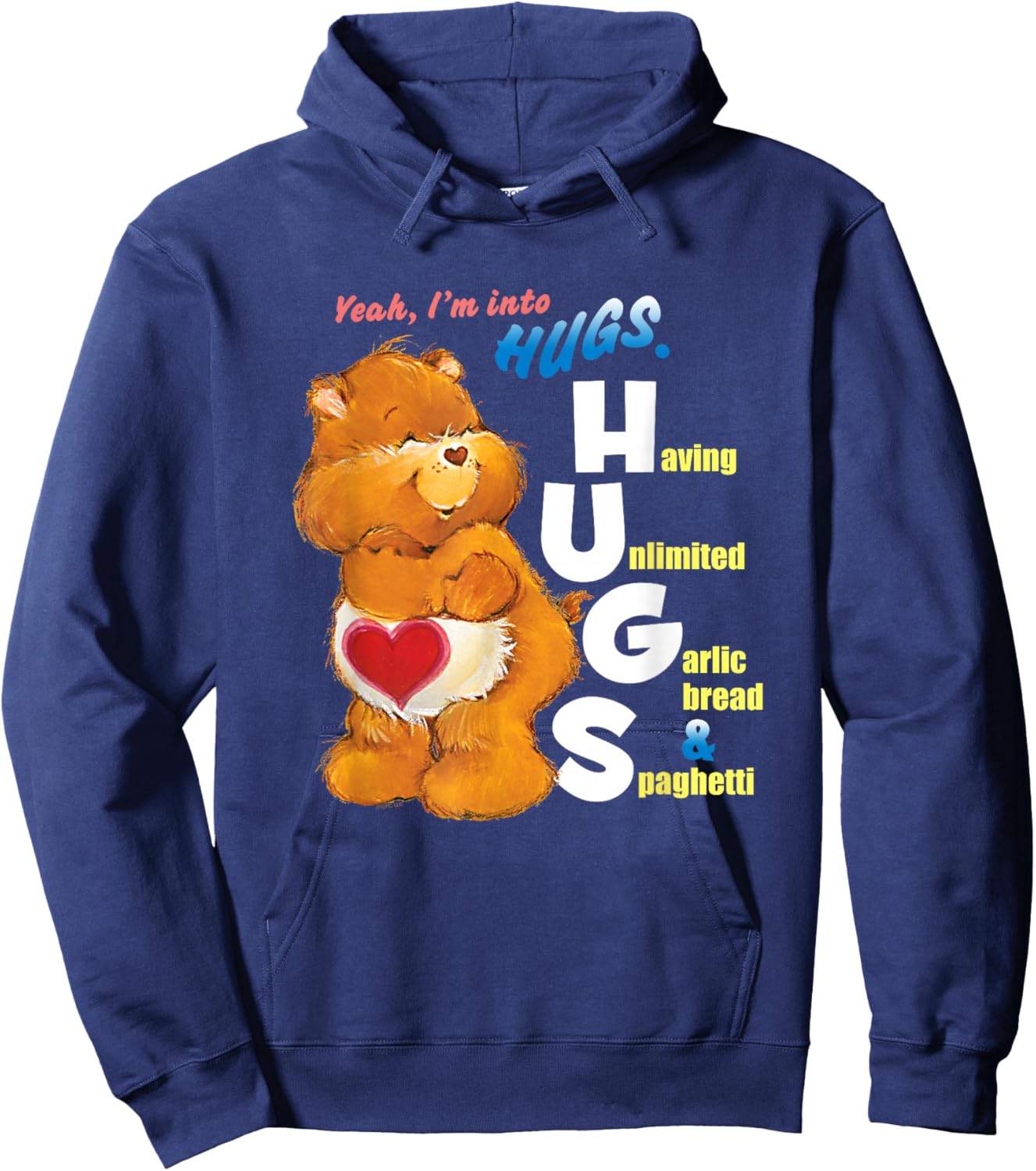 Care Bears Into Hugs Garlic Bread & Spaghetti Funny Cartoon Hoodie - Hoodie | Navy