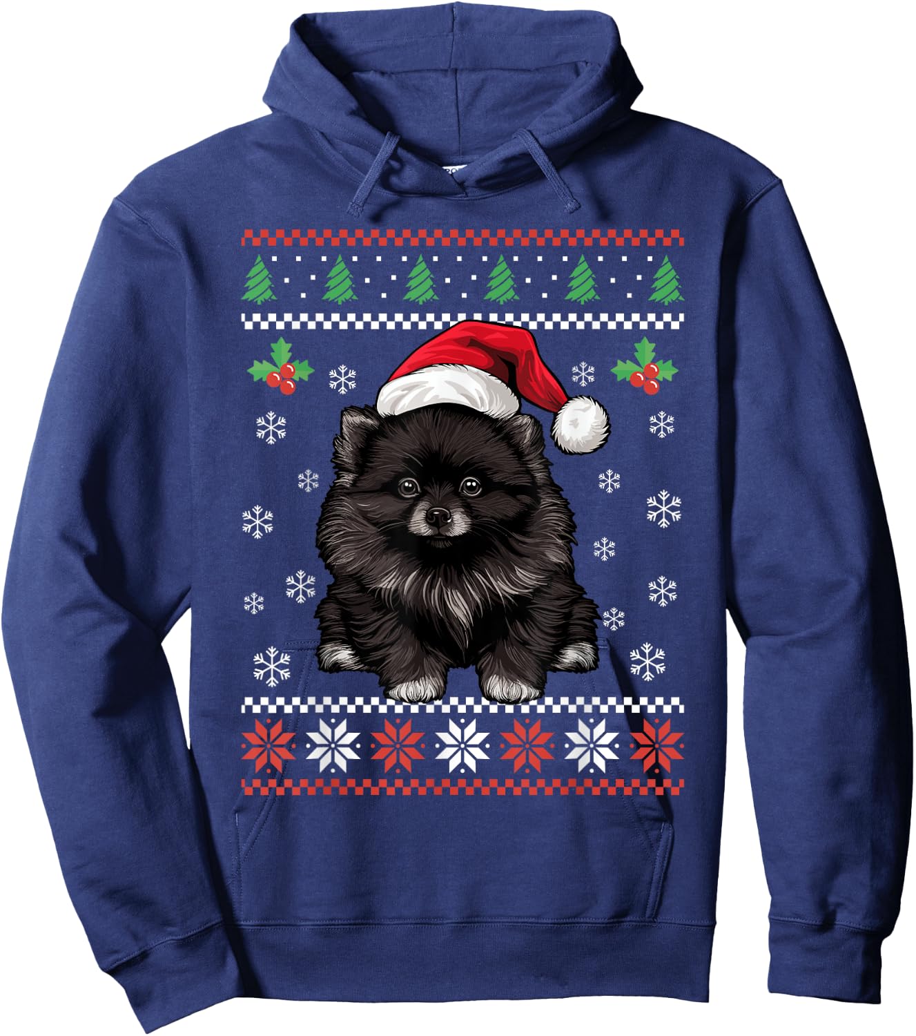 Black Pomeranian Ugly Christmas Sweater Xmas For Adults Kids Hoodie - Hoodie | Navy