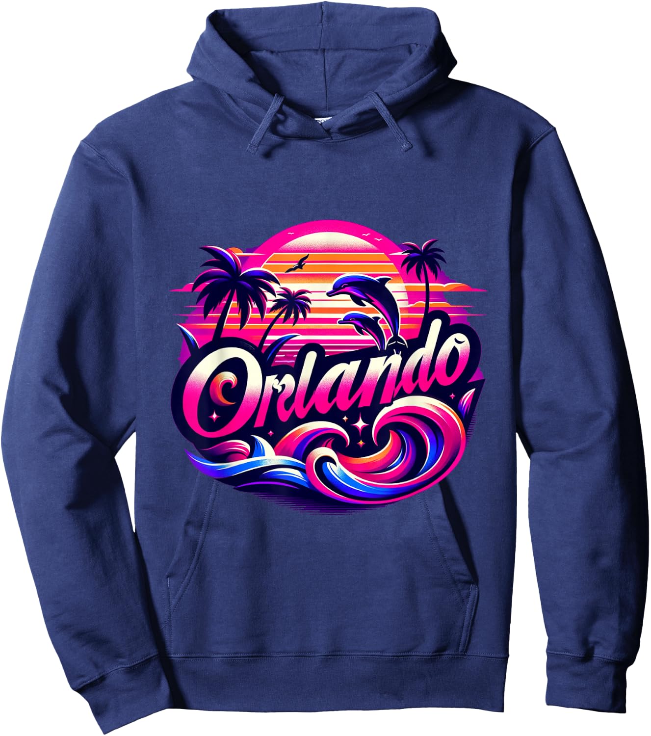 Orlando Beach, Florida with dolphins and palm trees. Hoodie - Hoodie | Navy