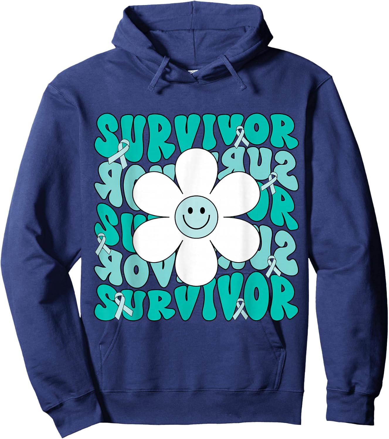 Ovarian Cancer Teal Ribbon Ovarian Cancer Survivor Hoodie - Hoodie | Navy