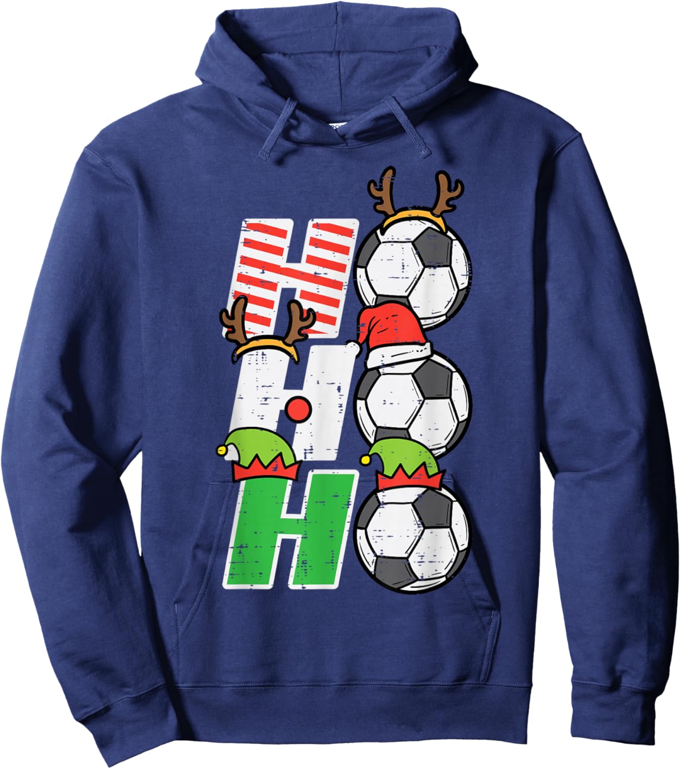 Christmas Football Ho Ho Ho Soccer Xmas Sport Men Women Kids Hoodie - Hoodie | Navy