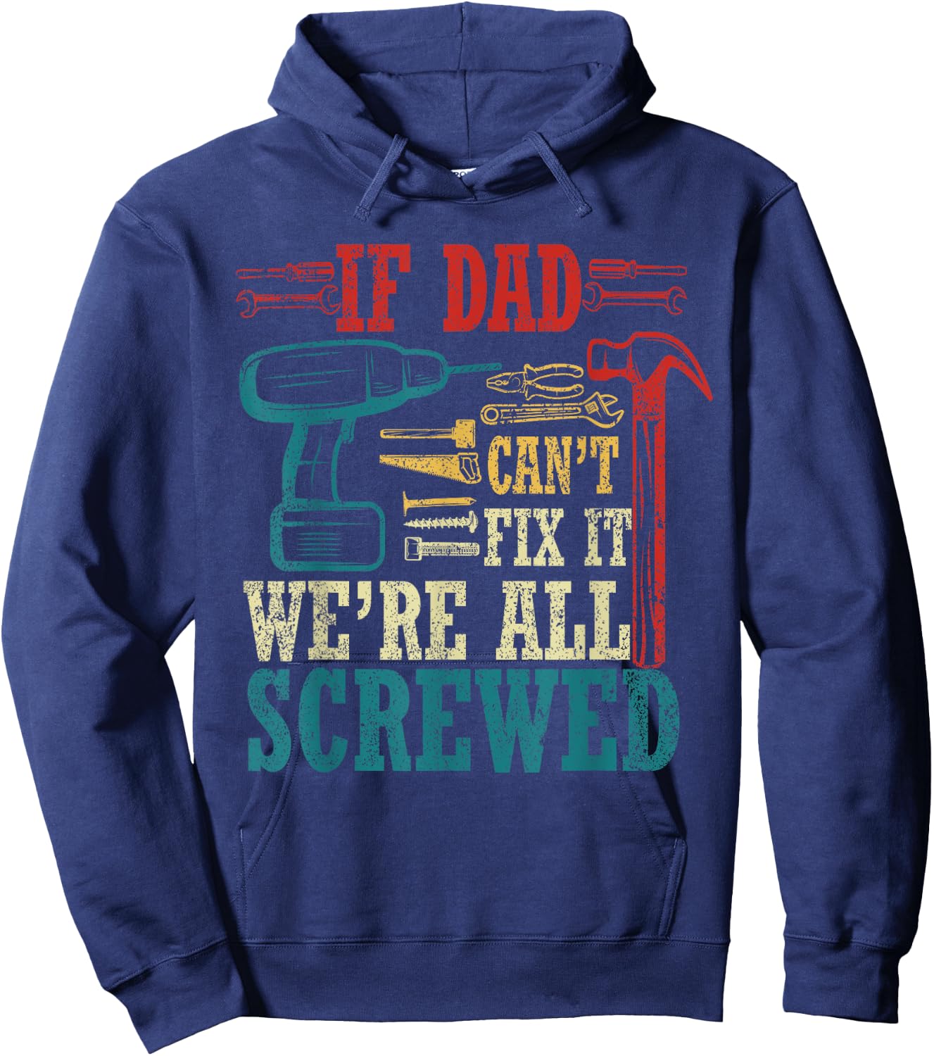 Vintage Daddy Jokes If Dad Can't Fix It Black Small Modern Hoodie - Hoodie | Navy