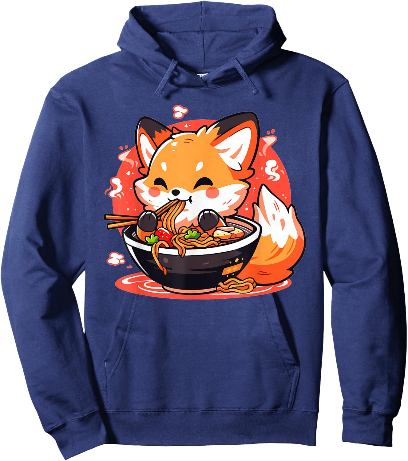 Fox Eating Ramen Cute Kawaii Japanese Anime Girls Teens Kids Hoodie - Hoodie | Navy