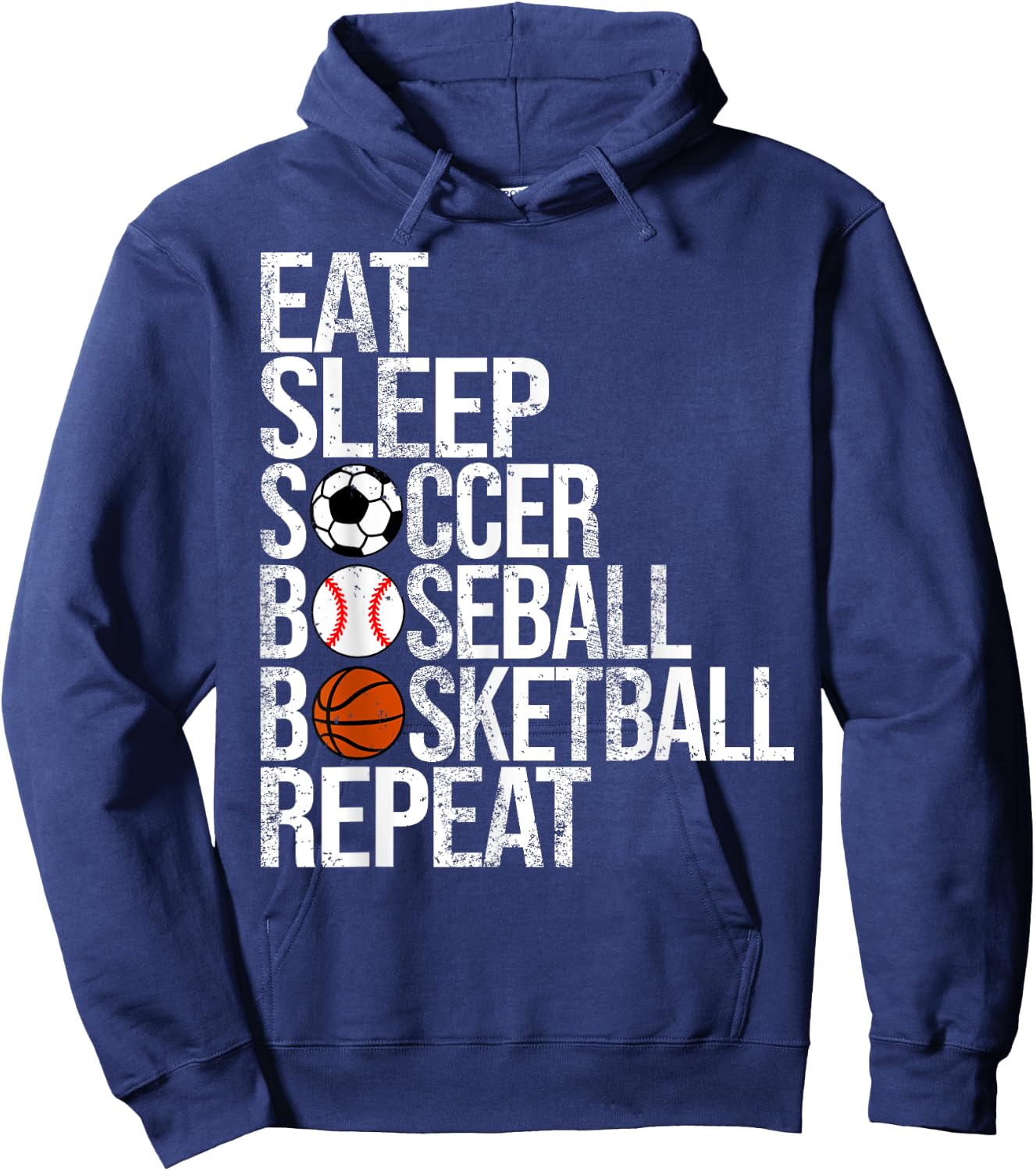 Eat Sleep Soccer Baseball Basketball Repeat Funny Sport Hoodie - Hoodie | Navy