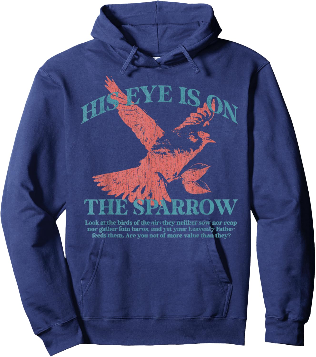 Vintage His Eye Is On The Sparrow Christian Hoodie - Hoodie | Navy