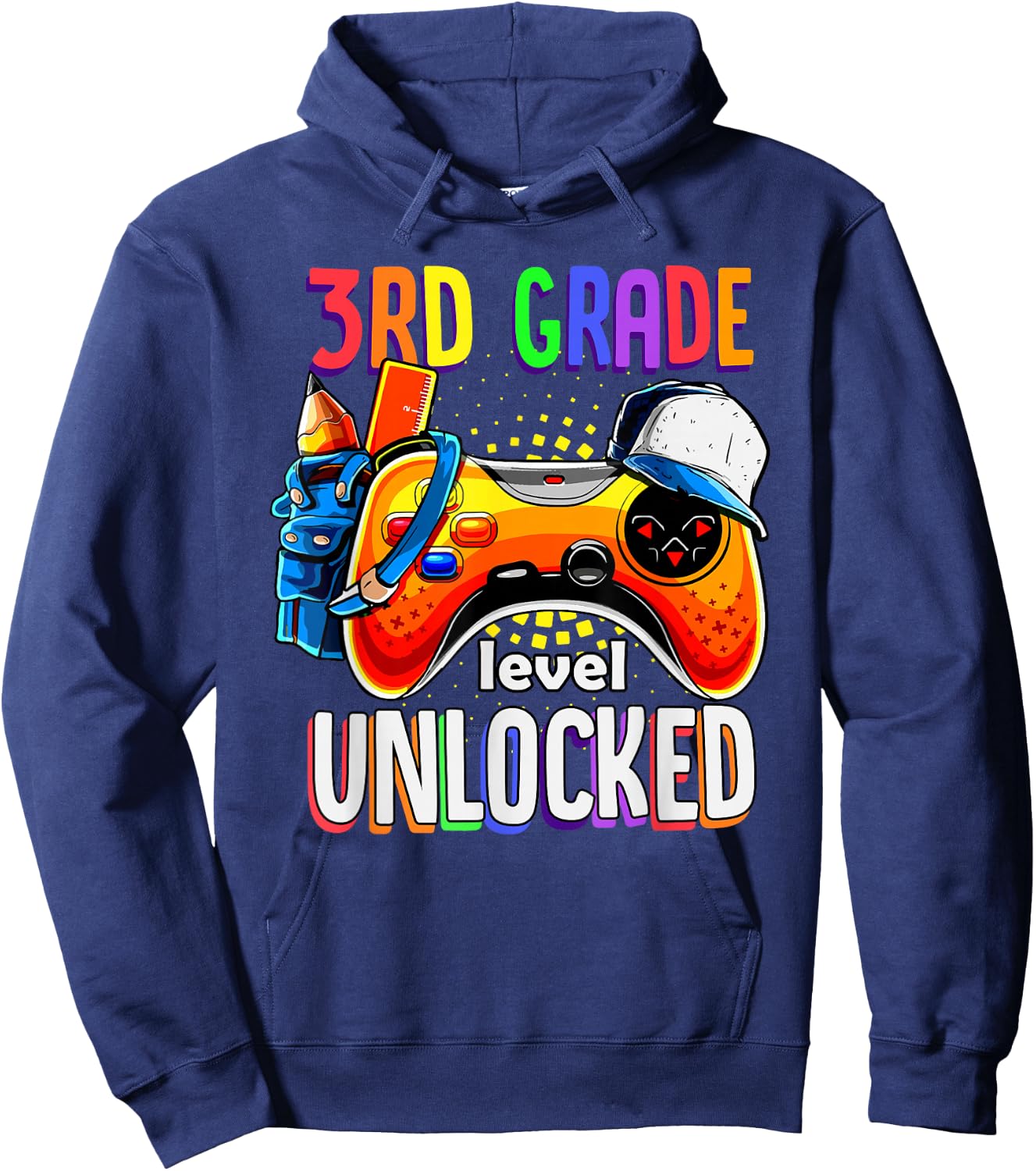 Gamer Back To School Gamepad 3rd Third Grade Level Unlocked Hoodie - Hoodie | Navy