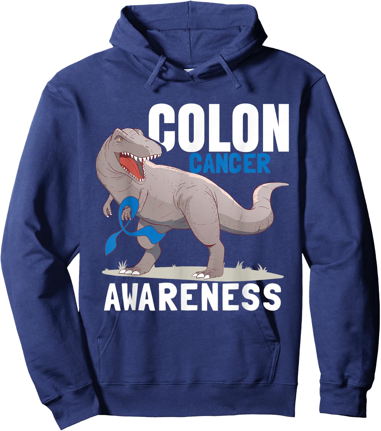 Dinosaur Blue Ribbon Colorectal Colon Cancer Awareness Hoodie - Hoodie | Navy