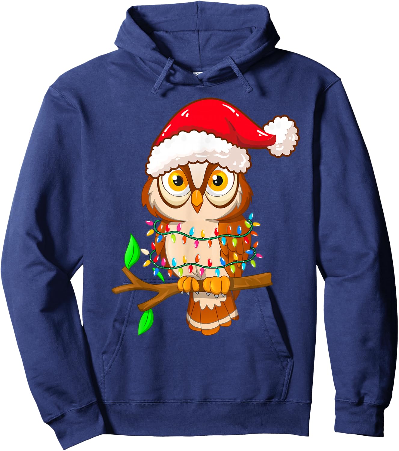 Christmas Lights Owl Wearing Xmas Hat - Cute Owl Lover Kids Hoodie - Hoodie | Navy