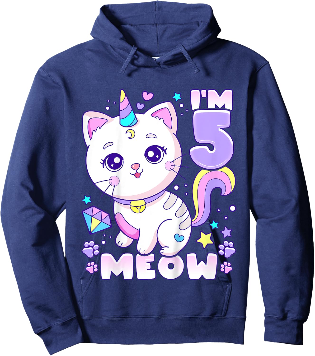 Birthday girl 5 years old, cat, unicorn, 5th birthday Hoodie - Hoodie | Navy