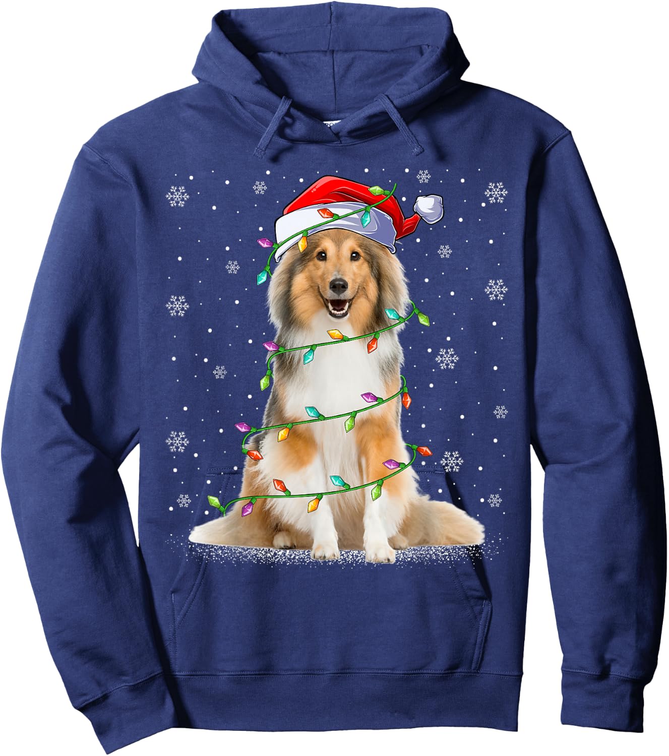 Sheltie Dog Lover Xmas Lighting Santa Sheltie Christmas Women Kids Hoodie - Hoodie | Navy