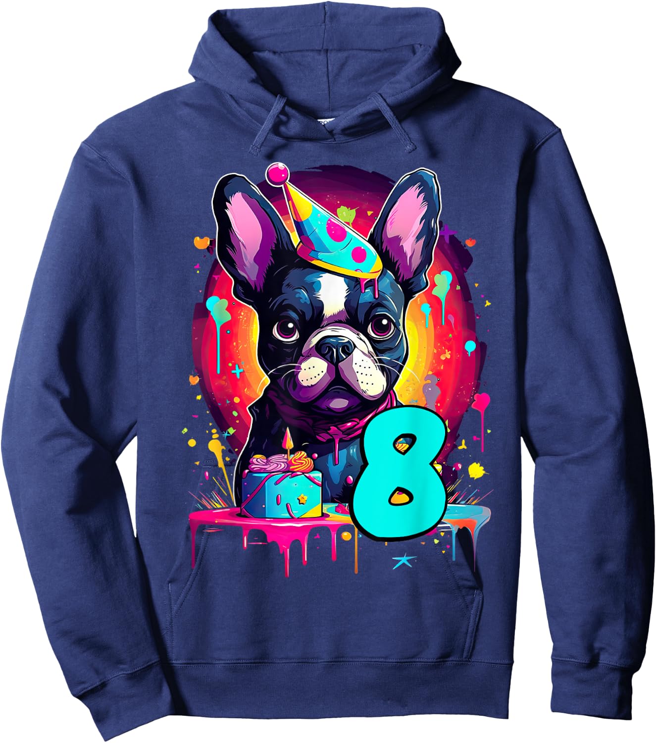 French Bulldog Dog 8th Birthday Themed Party 8 Years Old Hoodie - Hoodie | Navy