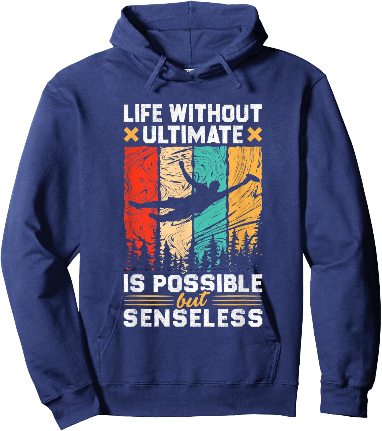 Retro Ultimate Frisbee Player Men Women Vintage Flying Disc Hoodie - Hoodie | Navy