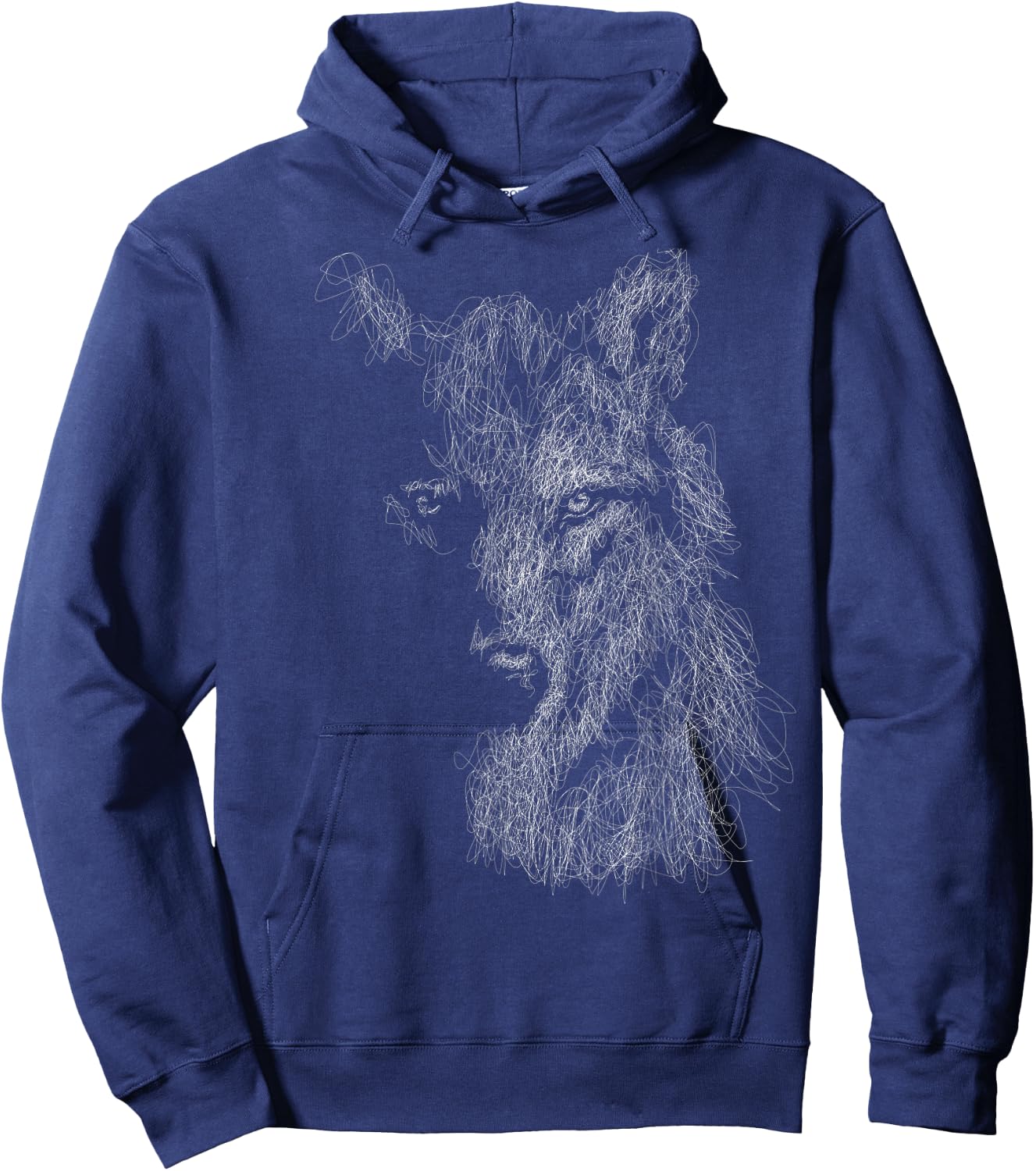 wolf scribble head art Face sketch for lover wolves wildlife Hoodie - Hoodie | Navy
