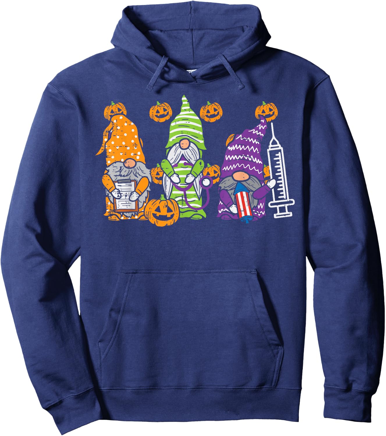 3 Halloween Gnome Nurses Funny Costume Nursing Men Women Hoodie - Hoodie | Navy