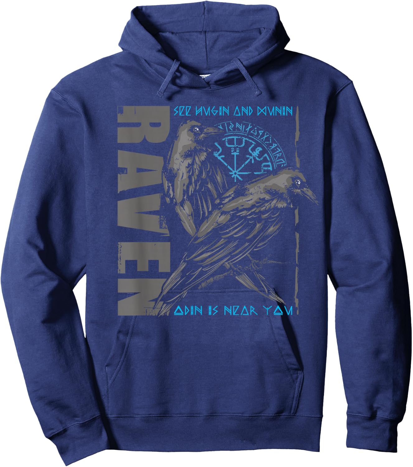 Valhalla Raven Ravens Odin's Runes Norse Compass Viking Hoodie - Hoodie | Navy