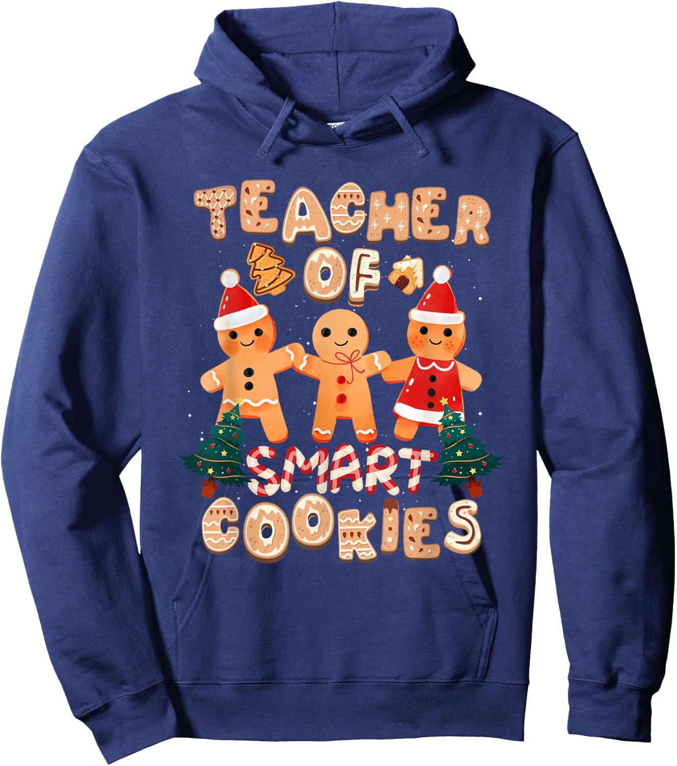 Christmas Teacher Cute Gingerbread Cookies Funny Holiday Hoodie - Hoodie | Navy