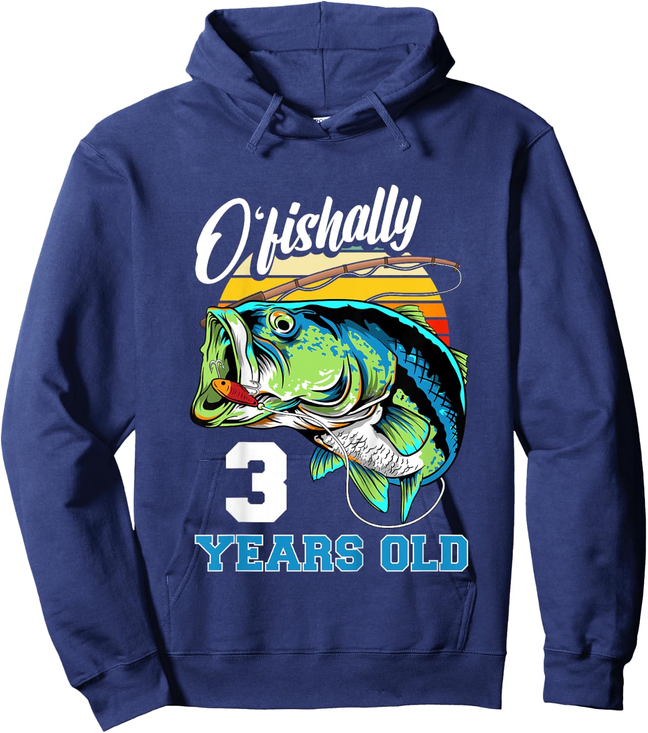 Ofishally 3 Years Old Fisherman 3rd Birthday Fishing Hoodie - Hoodie | Navy