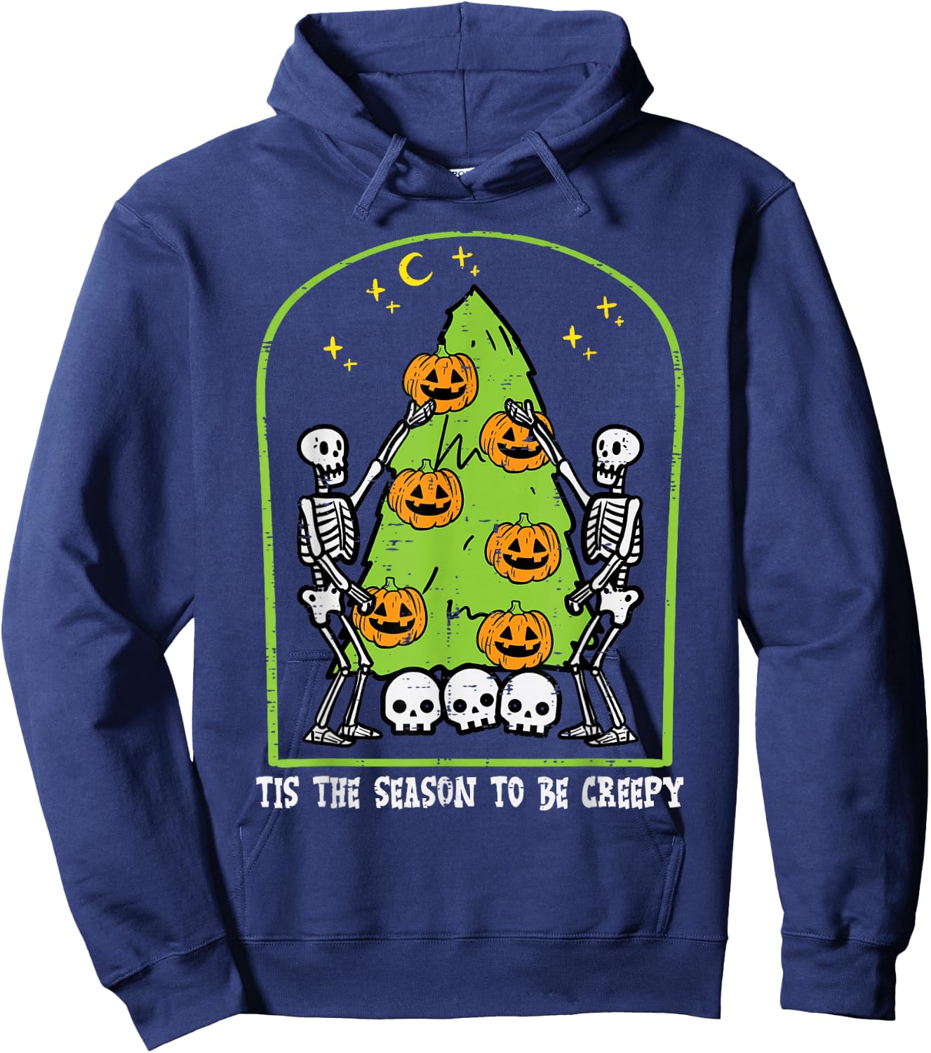 Skeletons Spooky Season Tree Pumpkin Retro VIntage Halloween Hoodie - Hoodie | Navy