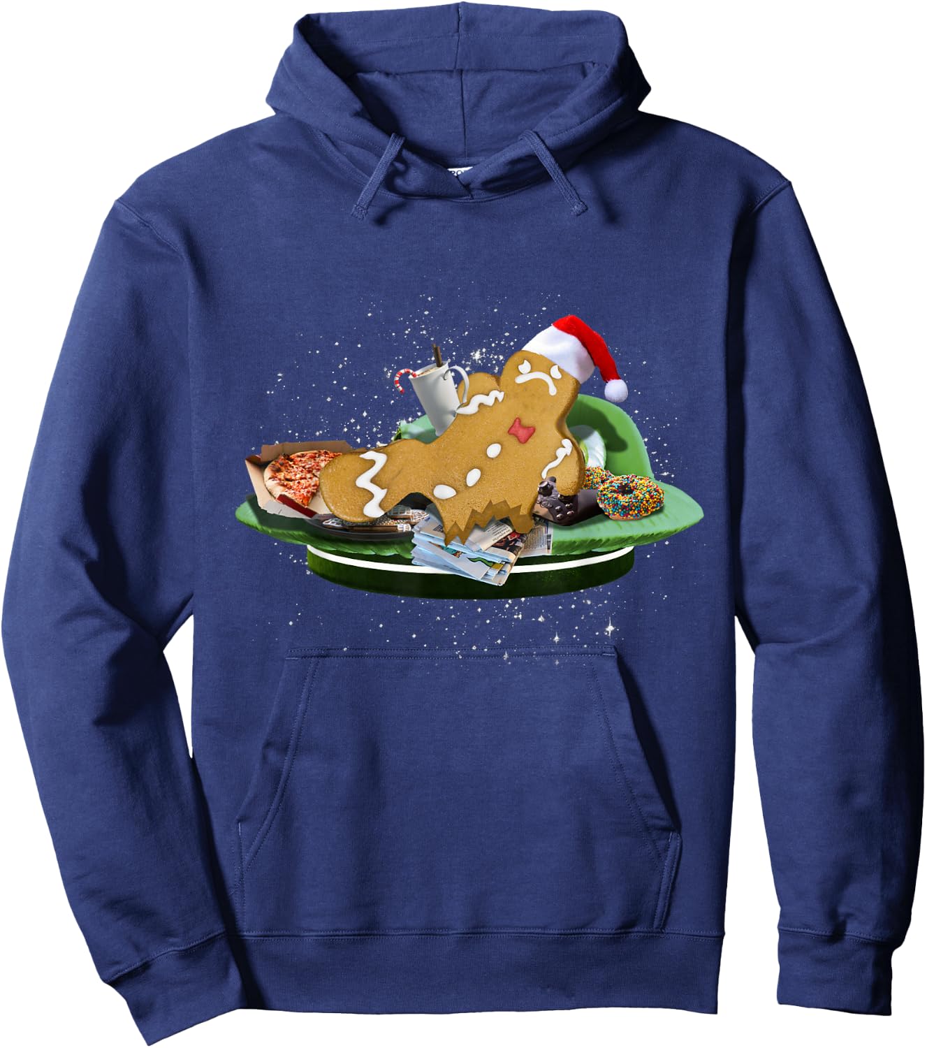 Random Galaxy One Legged Gingerbread Man Amputee Funny Christmas Black Small Hoodie - Hoodie | Navy