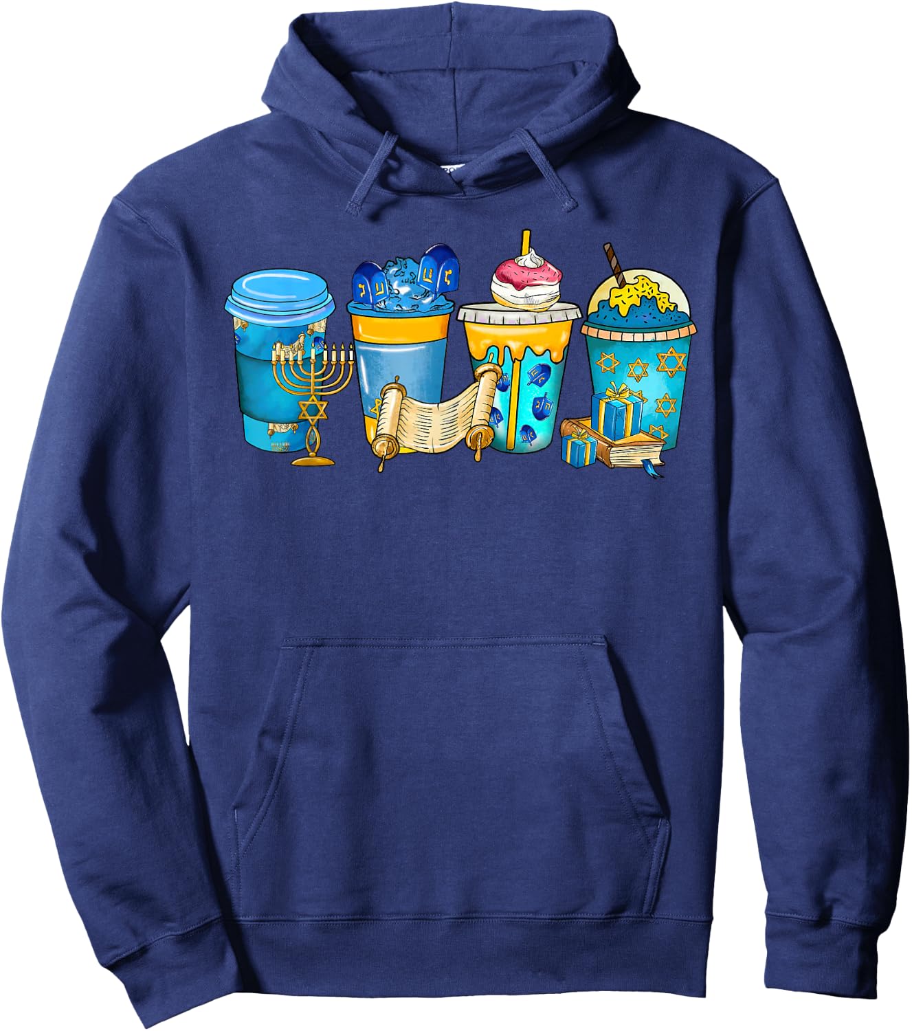 Happy Hanukkah 2022 Hakunnah Drink Menorah Hanukkah Coffee Hoodie - Hoodie | Navy