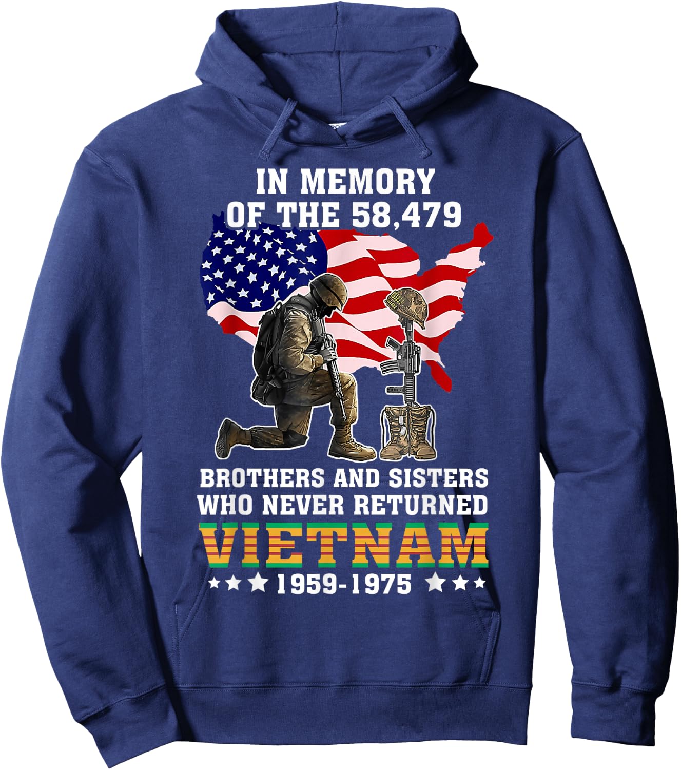 In Memory Of The 58479 Vietnam Veteran Stand For US Flag Hoodie - Hoodie | Navy