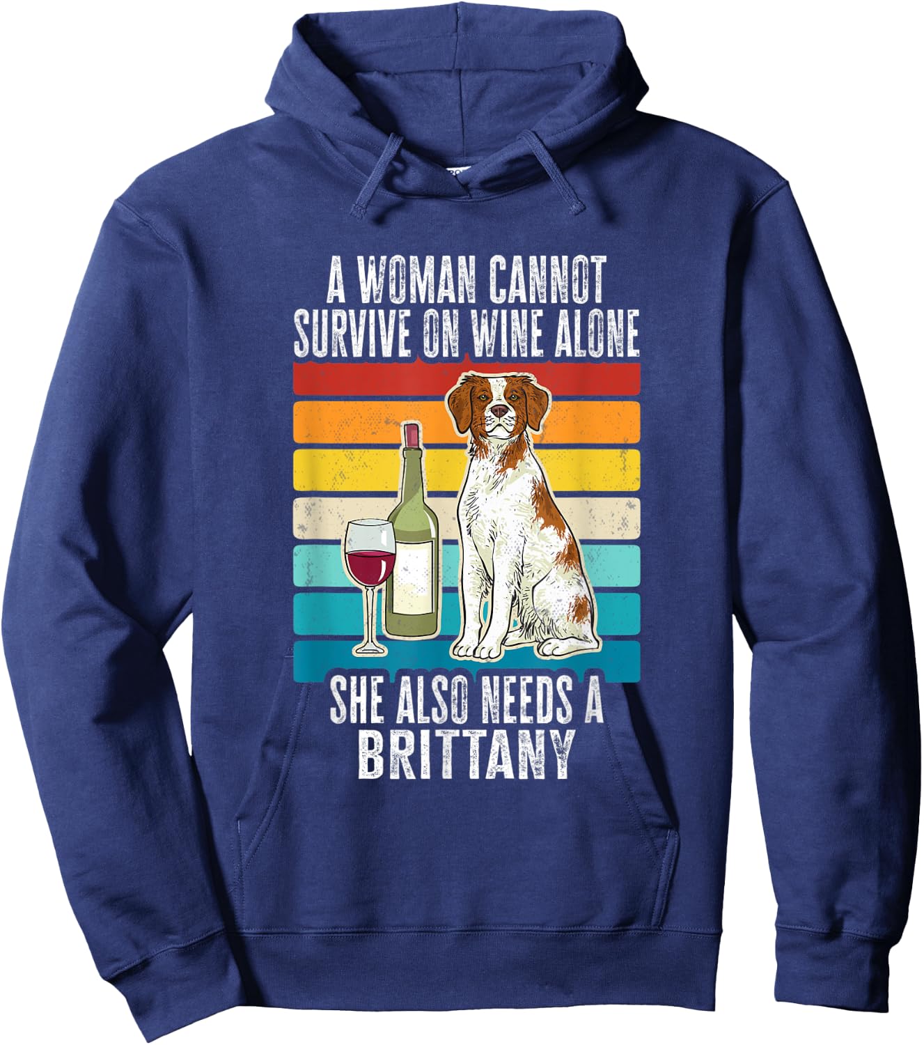 Brittany Spaniel Wine Retro Vintage Brittany Dog Men Women Hoodie - Hoodie | Navy