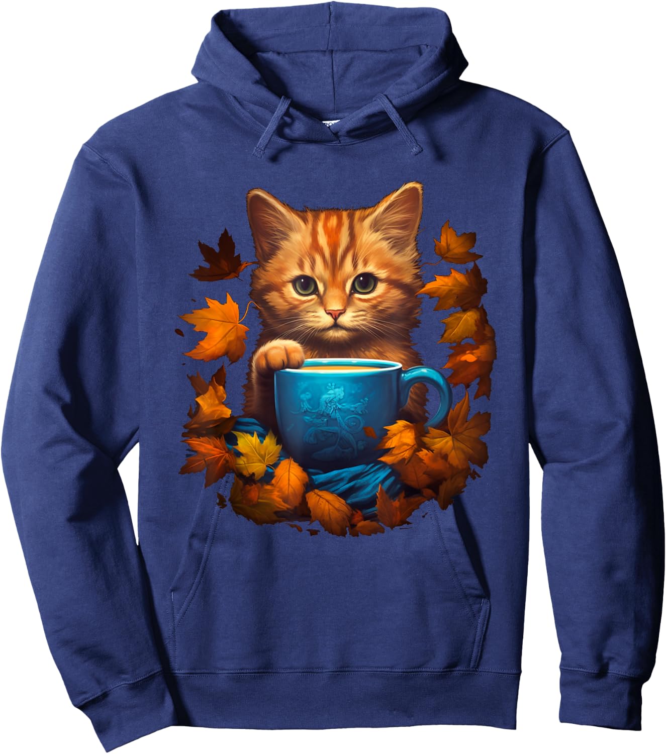 Funny Cat & Coffee Fall Autumn Leaves For Cat Lovers Costume Men Women Hoodie - Hoodie | Navy