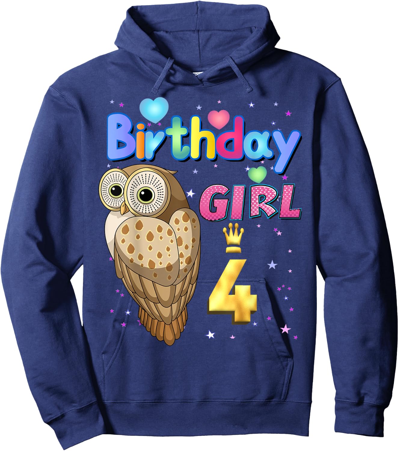 Kids 4 Years Old Owl Its my 4th birthday Girl Owl Hoodie - Hoodie | Navy