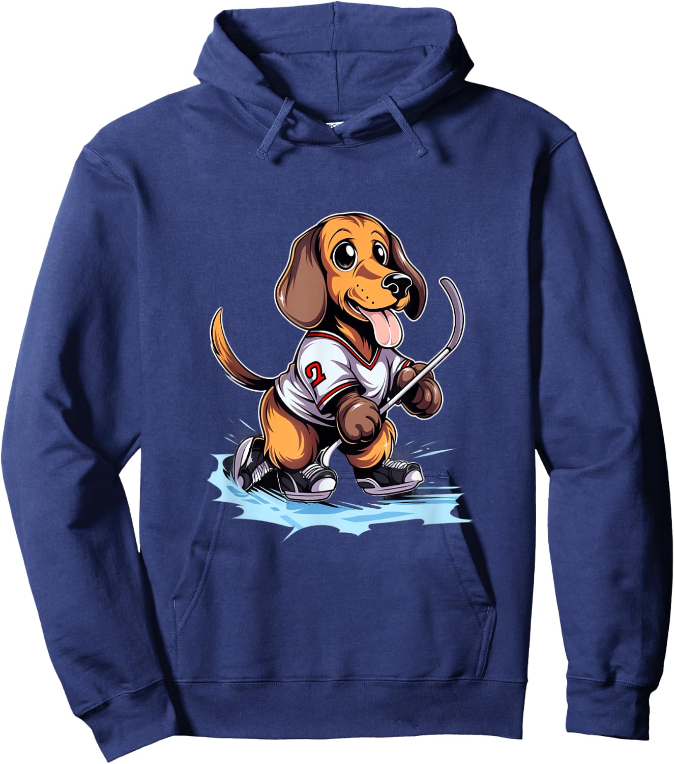 Dachshund Ice Hockey Player Dog Hockey Stick Goalie Hoodie - Hoodie | Navy