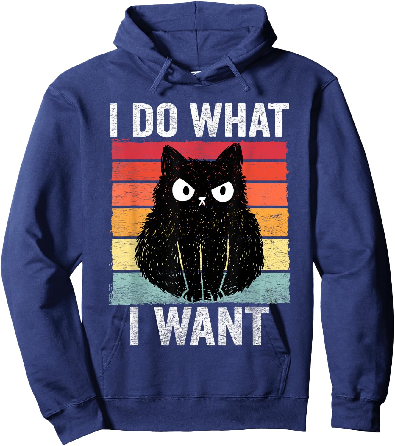 I Do What I Want Vintage Angry Cat Men Women Girls Kids Hoodie - Hoodie | Navy