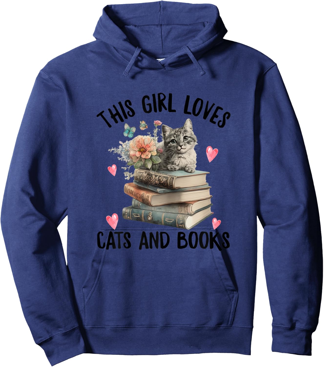 This Girl Loves Cats and Books ok? Funny Cat Watercolor Hoodie - Hoodie | Navy