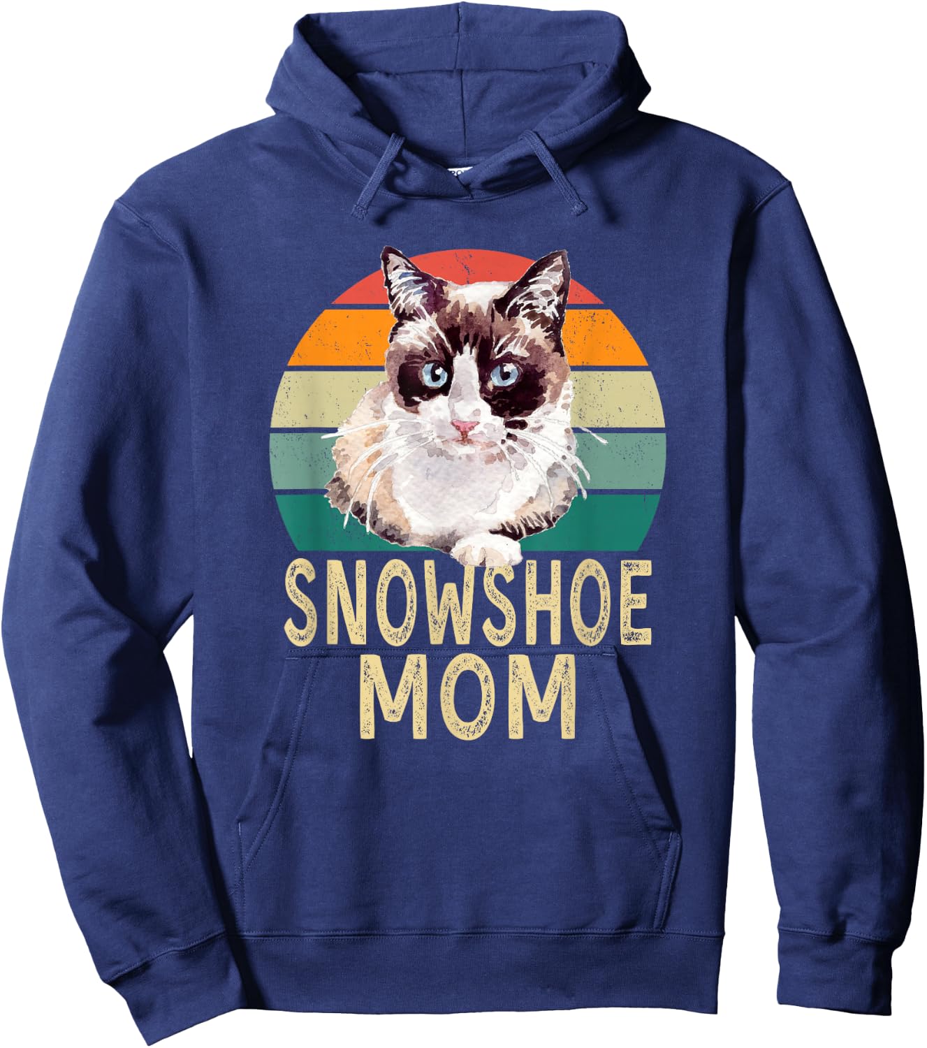Snowshoe Cat Mom Retro Vintage Funny I Love My Cat Hoodie - Hoodie | Navy