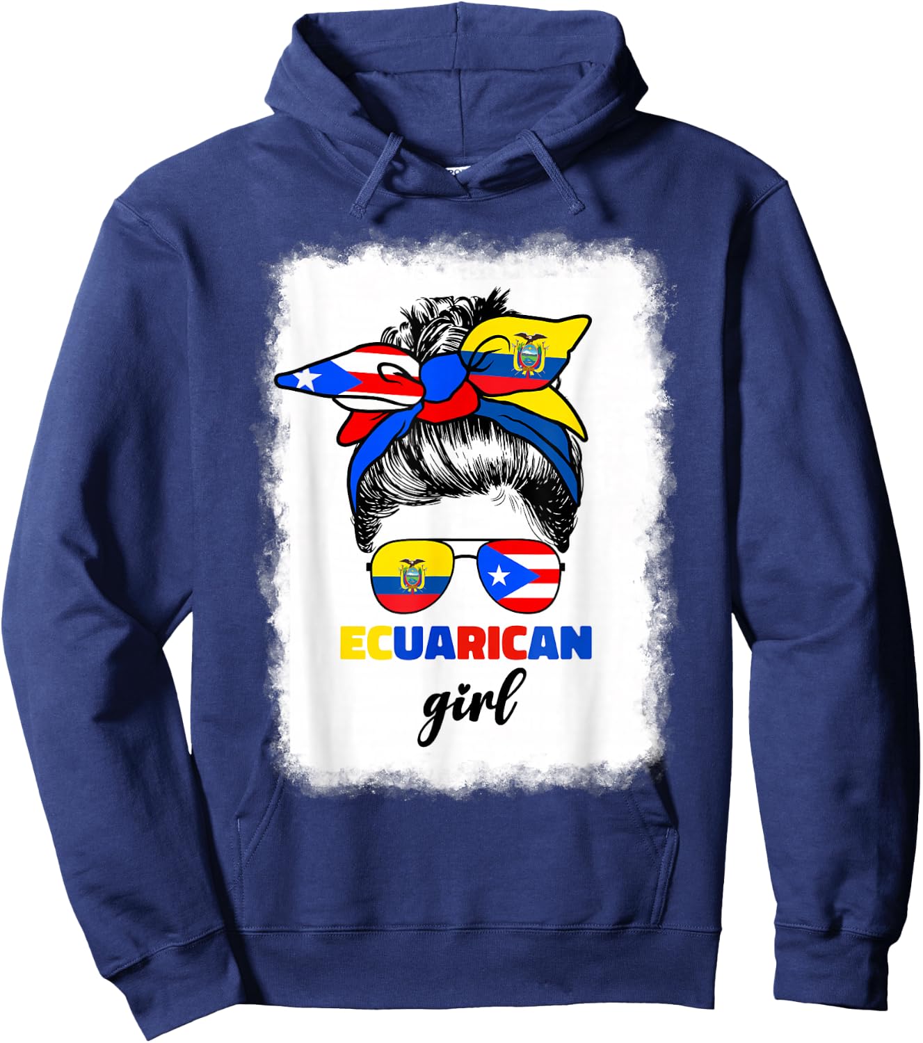 Half Ecuadorian And Puerto Rican Rico Ecuador Flag Girl Mix Hoodie - Hoodie | Navy