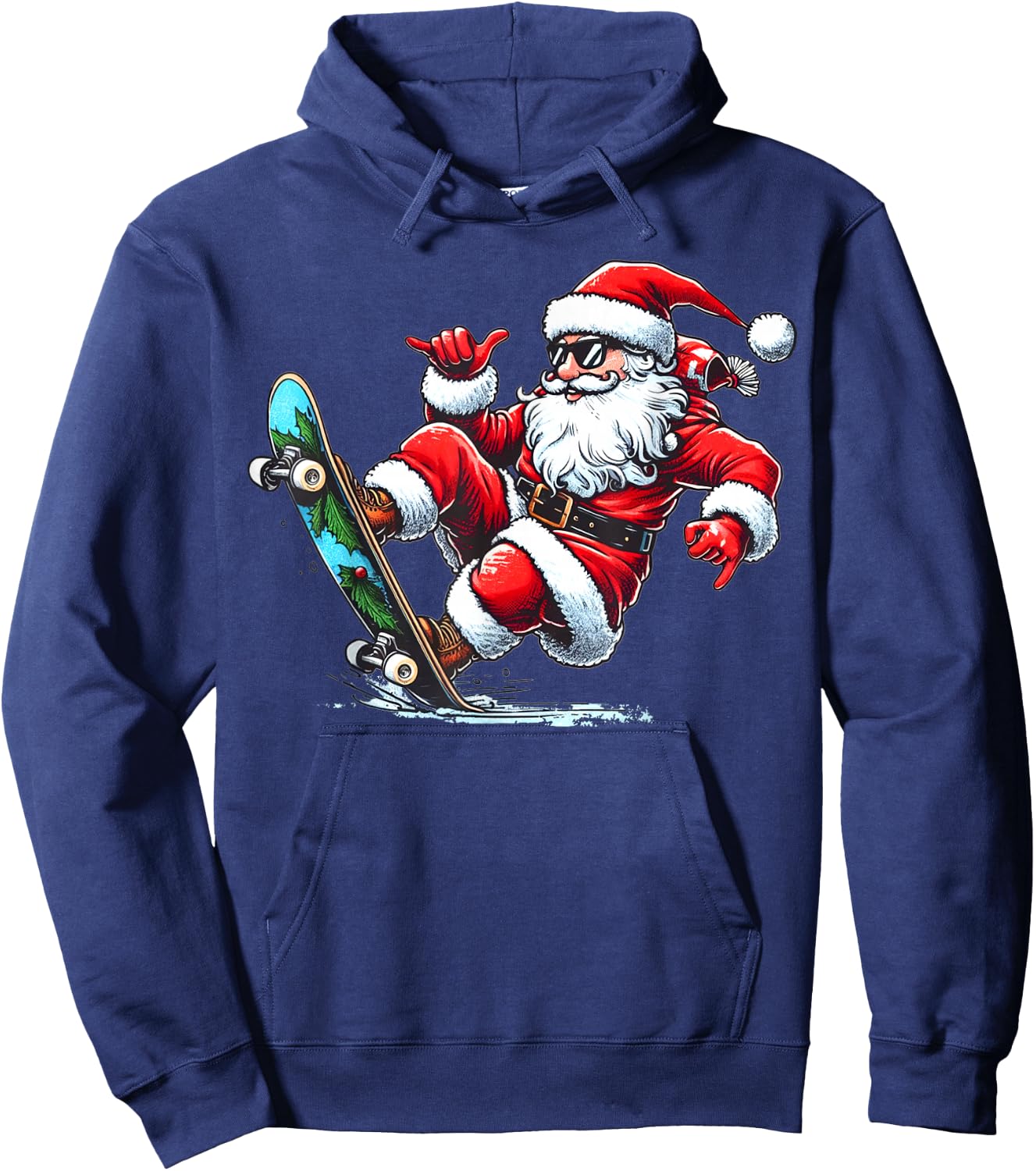 Funny Santa Claus Skateboarding Christmas Gifts Skater Xmas Hoodie - Hoodie | Navy