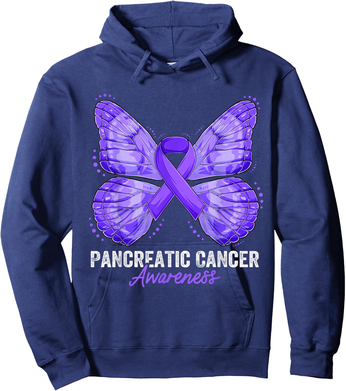 Pancreatic Cancer Awareness Month Butterfly Purple Ribbon Hoodie - Hoodie | Navy