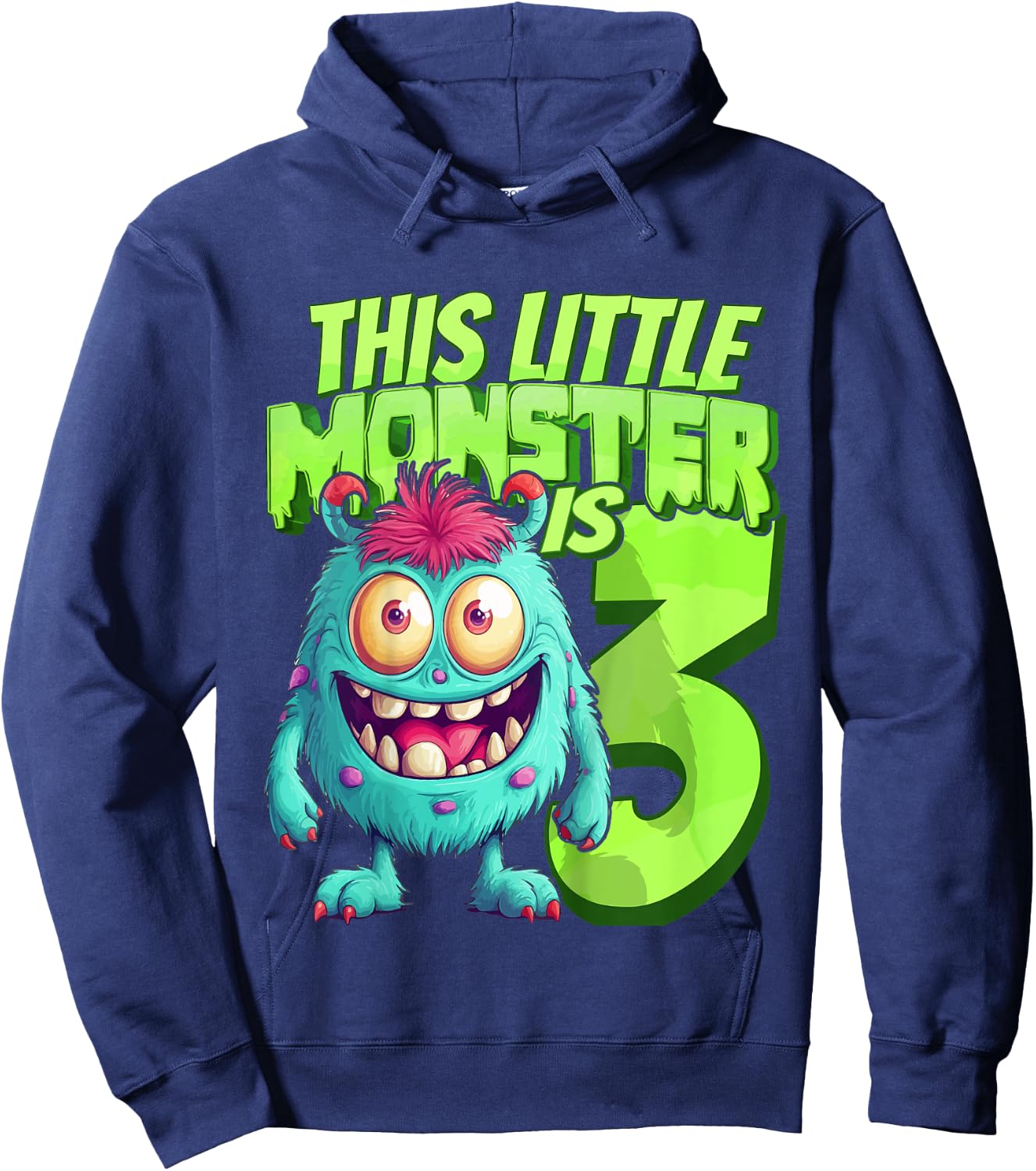 This Little Monster Is 3 - Three Years - 3rd Birthday Hoodie - Hoodie | Navy