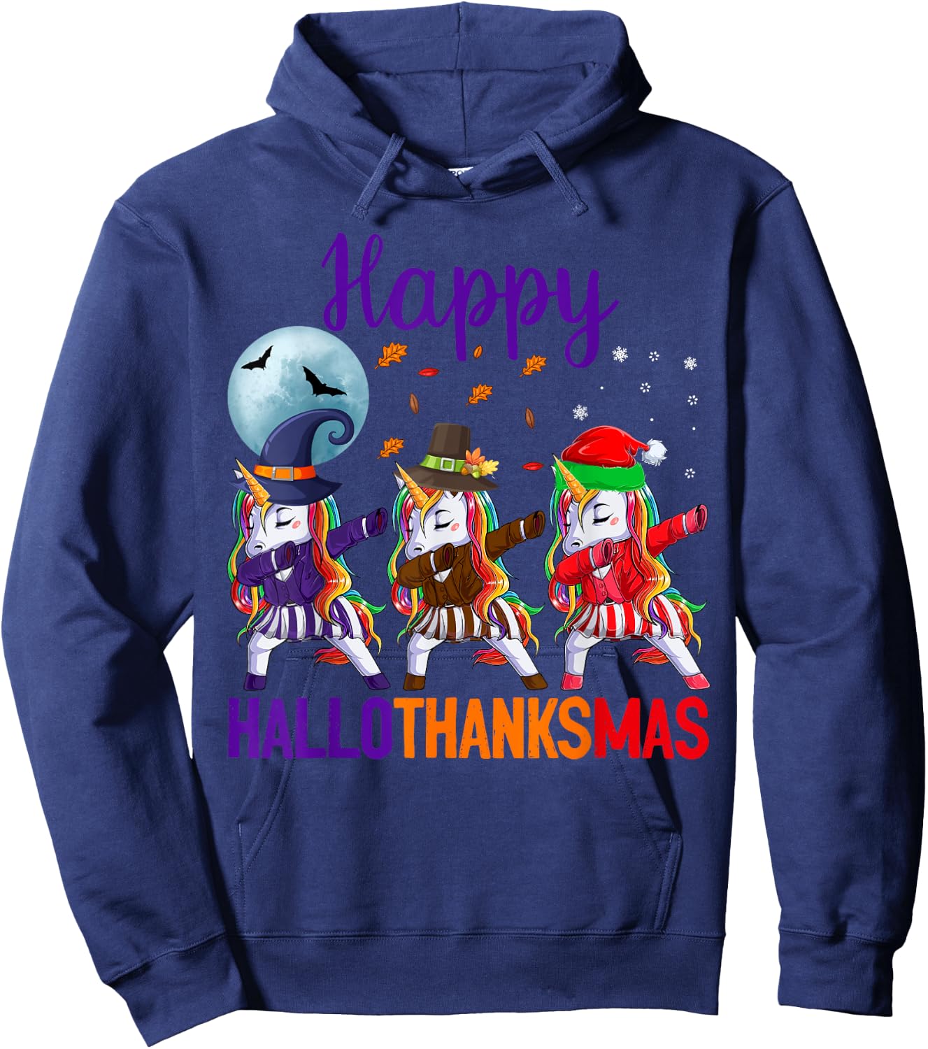 Happy Hallothanksmas Dabbing Unicorn Halloween Thanksgiving Hoodie - Hoodie | Navy