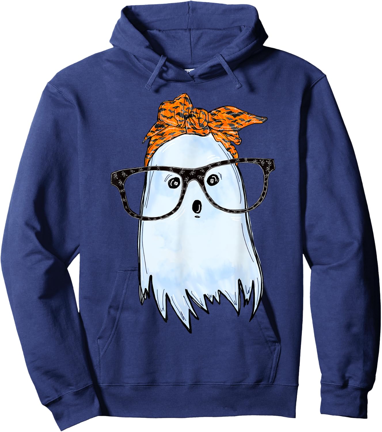 Cute Ghost With Glasses And Bats Bandana Halloween Costume Hoodie - Hoodie | Navy