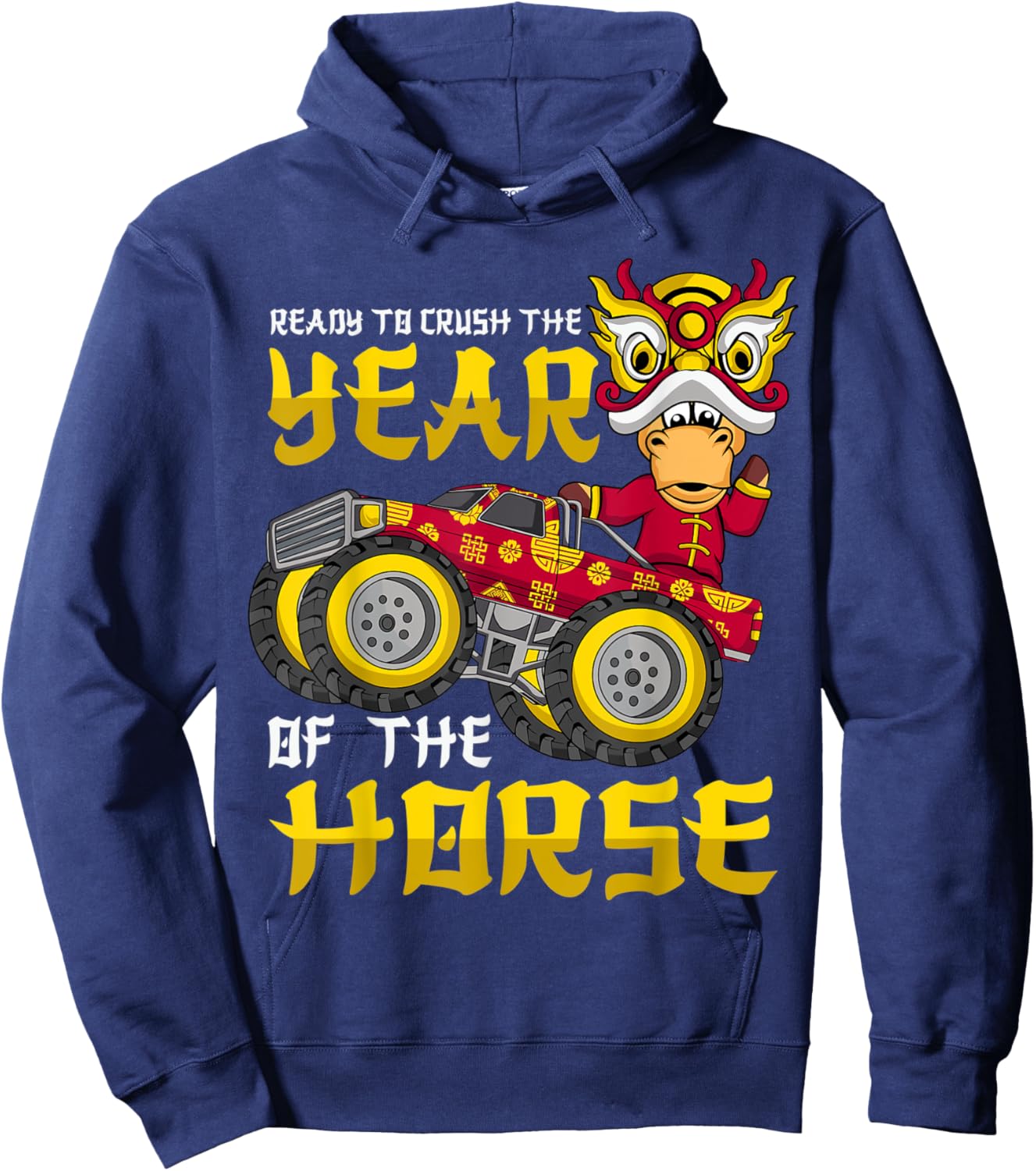 Ready To Crush Chinese Year Horse 2026 Monster Truck Boys Hoodie - Hoodie | Navy