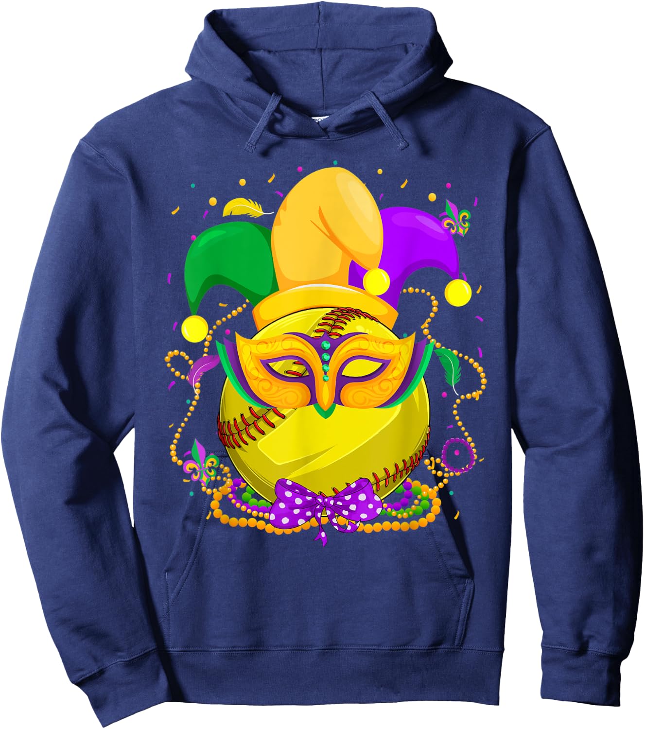 Softball Ball With Jester Hat Mardi Gras Fat Tuesday Parade Hoodie - Hoodie | Navy